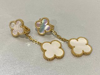 Van Cleef & Arpels Magic Alhambra earrings, 2 motifs, 18K yellow gold, Mother-of-pearl