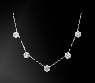 Van cleef and Arpels  Small Fleurette Necklace 5 flowers Rhodium Plated 18K White Gold Round