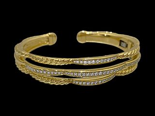 David Yurman 18K Yellow Gold Diamond Cuff Bracelet