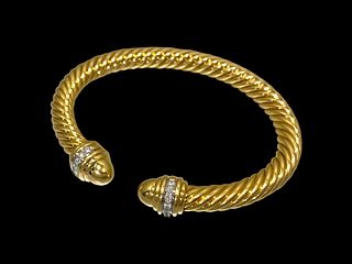David Yurman Yellow Gold Diamond Cuff Bracelet