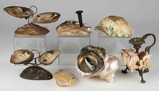 MOTHER-OF-PEARL / SHELL DESK ACCESSORIES, LOT OF SEVEN