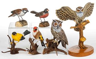 ASSORTED CARVED AND PAINTED BIRDS, LOT OF SIX