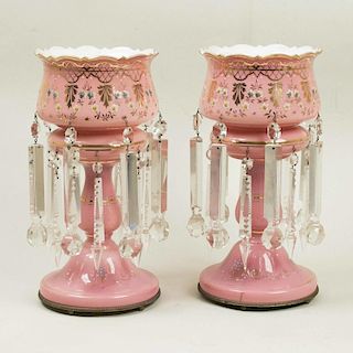 Pink Enameled Glass Lusters