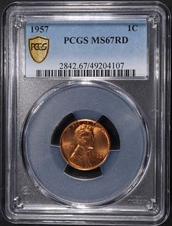 1957 LINCOLN CENT PCGS MS-67 RD