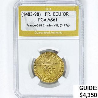 1483-98 France ECU'OR 3.17g Gold PGA MS61 FR-318