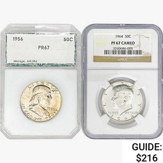 1956&1964 [2] Silver Half Dollars PCI/NGC PF67 