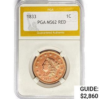 1833 Large Cent PGA MS62 RED