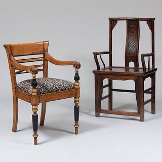 Anglo Indian Hardwood Armchair together with a Chinese Hardwood Armchair
