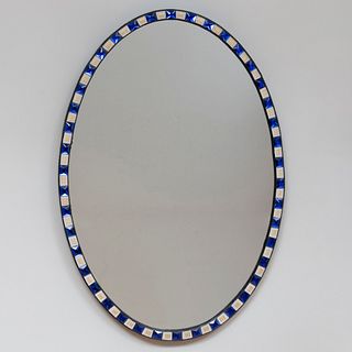 Irish Blue and White Cut Glass Oval Mirror