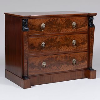 Louis Philippe Bronze-Mounted and Ebonized Flame Mahogany Commode, in the Egyptian taste