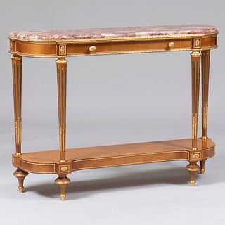 Louis XVI Style Gilt-Bronze-Mounted Satinwood Console Desserte with Marble Top, Modern