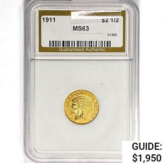 1911 $2.50 Gold Quarter Eagle NGS MS63 