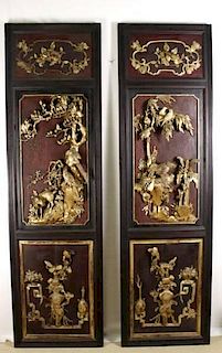Pair of Chinese High Relief Carved Gilt Panels