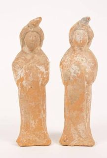Pair of Tang Style Women Pottery Sculptures