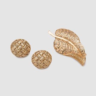 14K Yellow Gold Earclips and Brooch