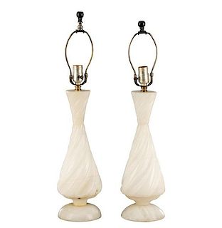 Pair, Italian MCM White Alabaster Table Lamps