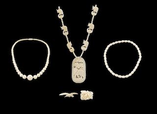 Five Pieces Carved Chinese Bone Jewelry
