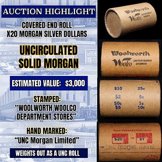 Wow! Covered End Roll! Marked "Unc Morgan Limited"! X20 Coins Inside! (FC)