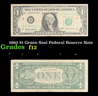 1963 $1 Green Seal Federal Reserve Note Grades f, fine