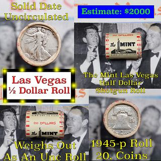 ***Auction Highlight*** Old Casino 50c Roll $10 Halves Las Vegas Casino The Mint 1945 walker & p Franklin Ends (fc)