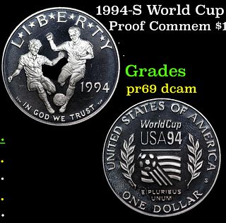 Proof 1994-S World Cup Modern Commem Dollar 1 Grades GEM++ Proof Deep Cameo