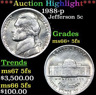 ***Auction Highlight*** 1988-p Jefferson Nickel 5c Graded GEM++ 5fs By USCG (fc)