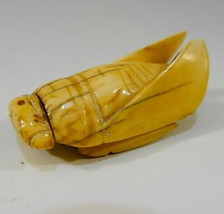 CHINESE ANTIQUE CARVED CICADA SNUFF BOTTLE - 19TH CENTURY