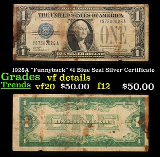 1928A "Funnyback" $1 Blue Seal Silver Certificate Grades vf details