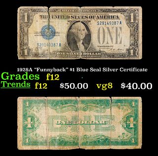 1928A "Funnyback" $1 Blue Seal Silver Certificate Grades f, fine