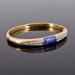 14k Gold, Diamond & Lapis Lazuli Estate Bangle / Bracelet