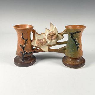 Roseville Pottery, Brown Magnolia Double Bud Vase 186