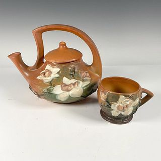 Roseville Pottery, Brown Magnolia Tea Pot and Cup