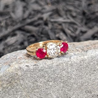 Diamond and Ruby Three Stone Ring