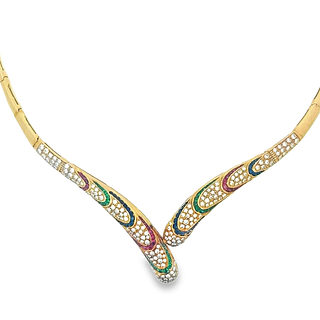 Emerald, Ruby, Sapphire and Diamond Necklace