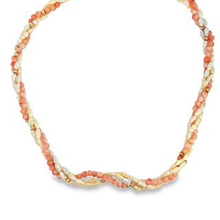 Angel Skin Coral and Seed Pearl Necklace