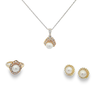 Pearl Ring, Earring and Necklace Set
