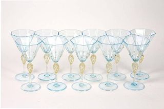 Set 11 Venetian Salviati Octagonal Wine Glasses