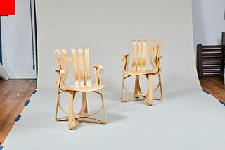 Frank Gehry (b. 1929) Hat Trick Table and Two Hat Trick Chairs, for Knoll