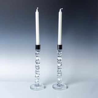Pair of Orrefors Crystal Candle Sticks, Carat Pattern