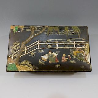 ANTIQUE CHINESE INLAID WOOD BOX - 19TH CENTURY