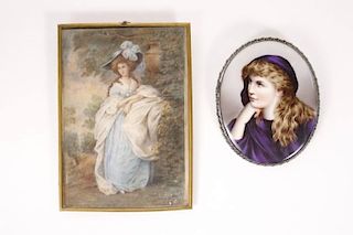 Two Miniature Portraits of Elegant Women