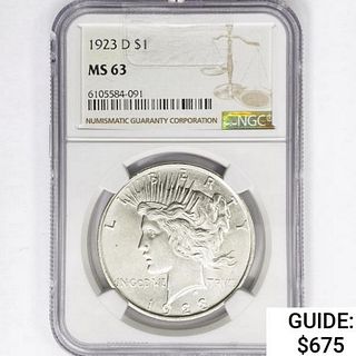 1923-D Silver Peace Dollar NGC MS63 