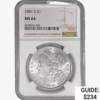 1881-S Morgan Silver Dollar NGC MS64 