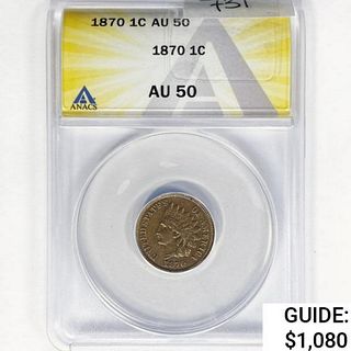 1870 Indian Head Cent ANACS AU50 