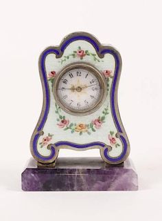 Guilloche Enamel & Hand Painted Miniature Clock