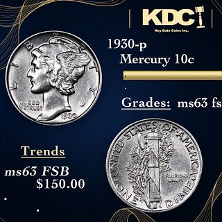 1930-p Mercury Dime 10c Grades Select Unc FSB