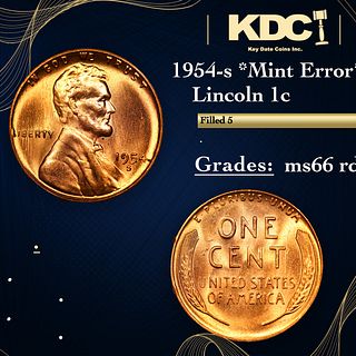 1954-s Lincoln Cent *Mint Error* 1c Grades GEM+ Unc RD