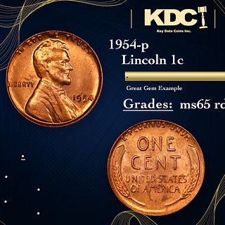1954-p Lincoln Cent 1c Grades GEM Unc RD