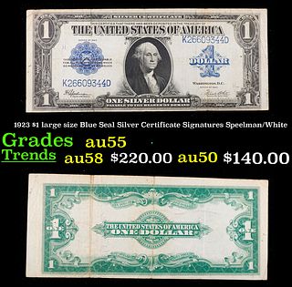 1923 Speelman/White $1 large size Blue Seal Silver Certificate Grades Choice AU