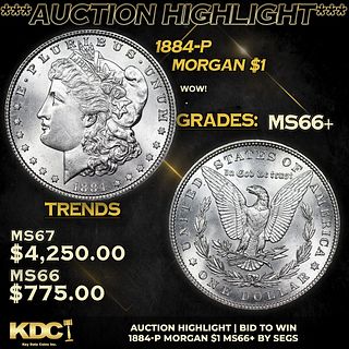 ***Auction Highlight*** 1884-p Morgan Dollar $1 Graded ms66+ By SEGS (fc)